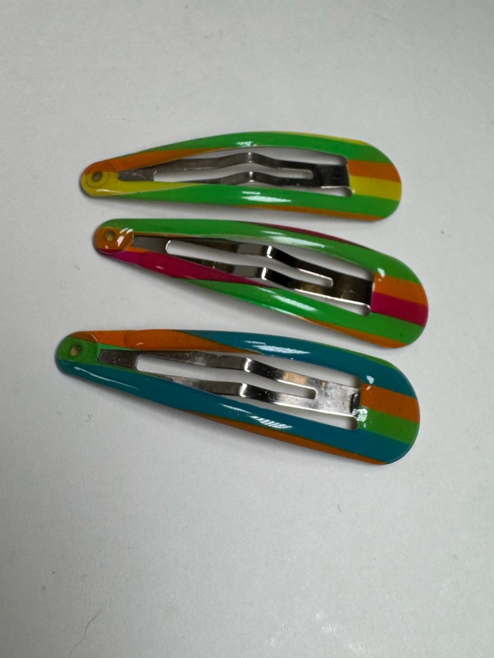 3 Vintage Goody 2” Double Bar Hair Snap Clip Contour‎ Barrettes Rainbow Stripes